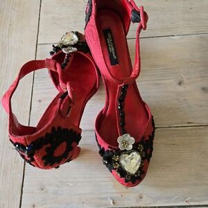 Dolce & Gabbana Red Embellished Women's Shoes